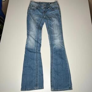 Miss Me Signature Bootcut Jeans Women’s (28x32) Medium Wash Flap Pockets y2k 00s